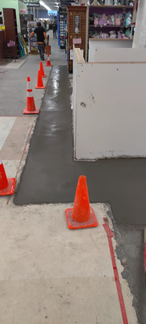 Commercial concrete patch back through an active retail aisle in Colorado Springs
